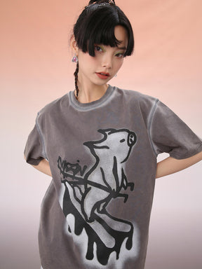 MUKZIN Gray Graphic Oversized T-Shirt