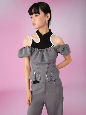 MUKZIN Tube Top Age-reducing Gray Light Familiar Style T-shirts