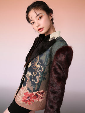 MUKZIN Brown Joint Print Fashion Cropped Coat