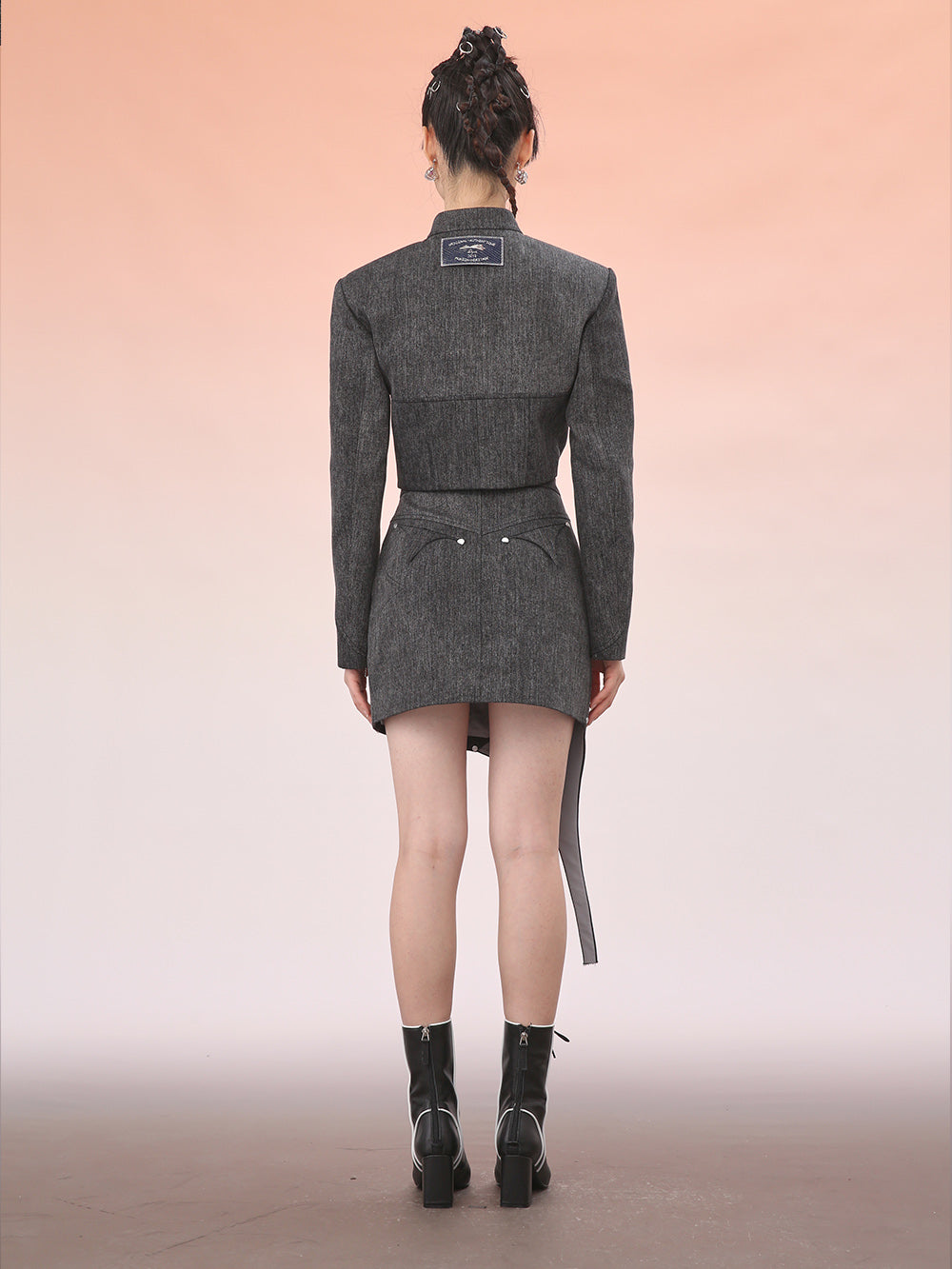 MUKZIN Black Star Shape Design Asymmetric Panel Skirt