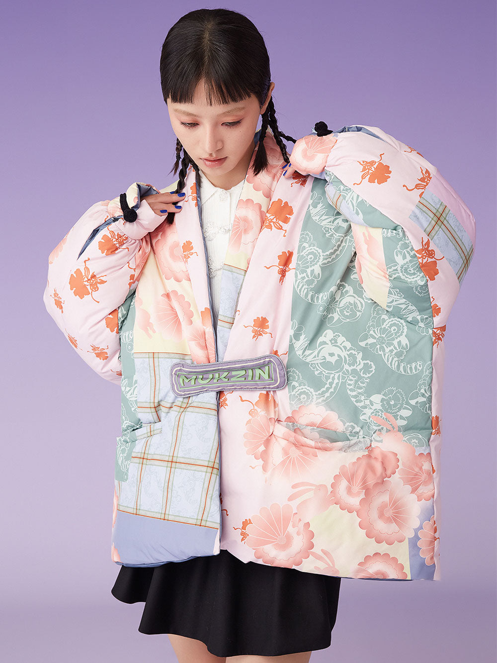 MUKZIN Irregular Floral Reversible Short Down Jacket