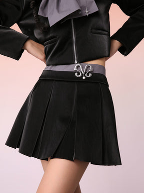 MUKZIN Black PU Pleated Skirt