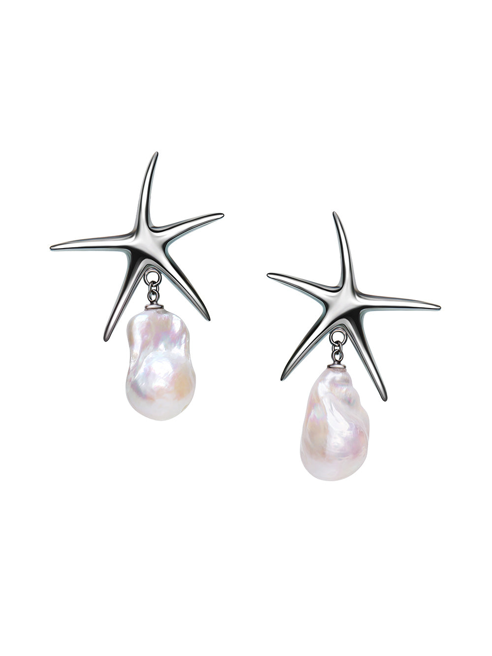 MUKTANK Starfish Big Baroque Pearl Stud Earrings