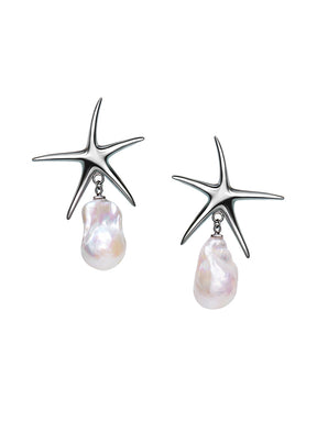 MUKTANK Starfish Big Baroque Pearl Stud Earrings