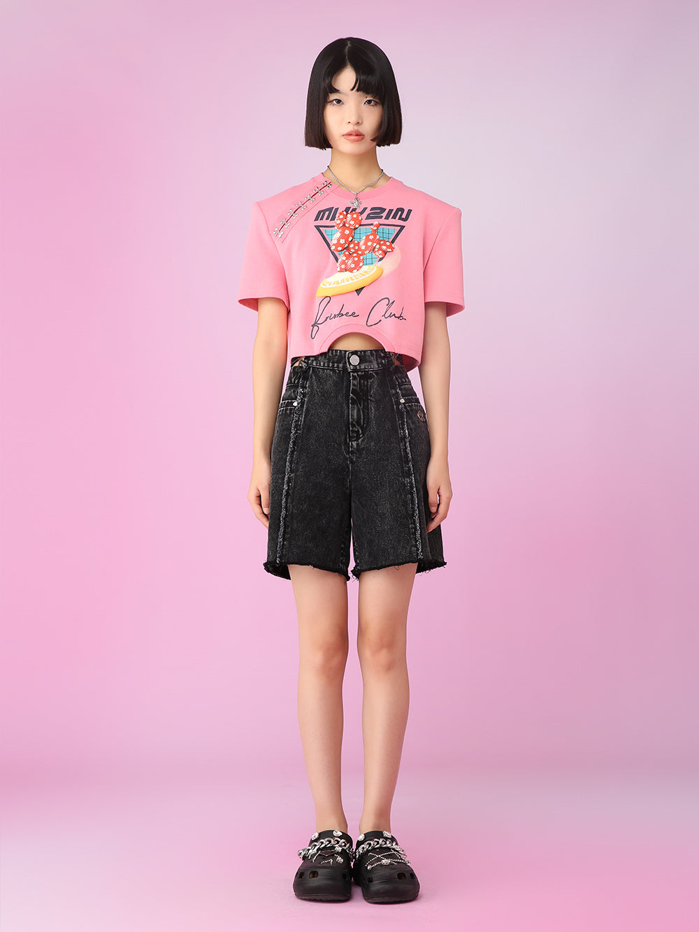 MUKZIN  A-Line Black Washed Denim Shorts All-match