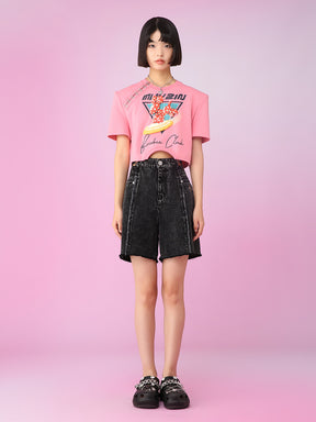 MUKZIN  A-Line Black Washed Denim Shorts All-match