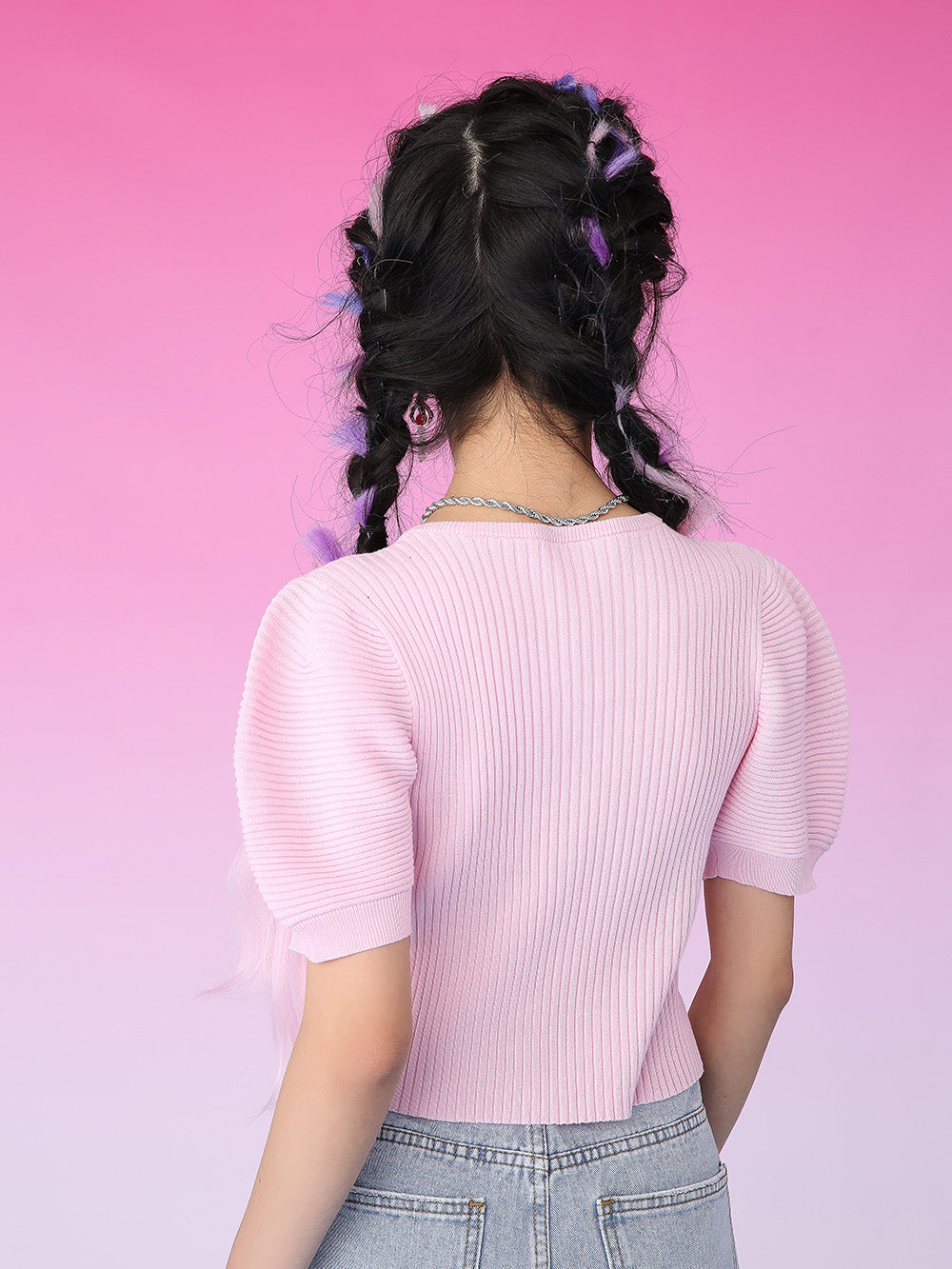 MUKZIN Short Sleeve Pink Knitted Sweater