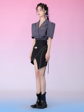 MUKZIN Iron Grey Cropped Blazer Coat