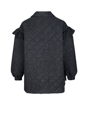 MUKZIN Black Three-dimensional Jacquard A-line mid-length Jacket