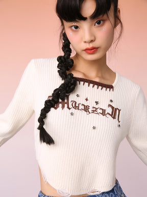 MUKZIN Off-White Brown Mosaic Cropped Sweater