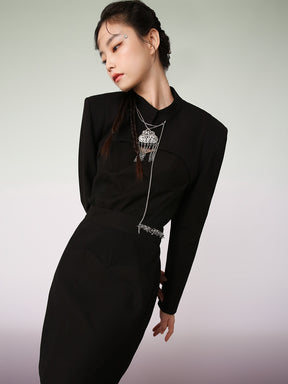 MUKZIN Two-piece Black Stitching Cheongsam  Three Piece Suit