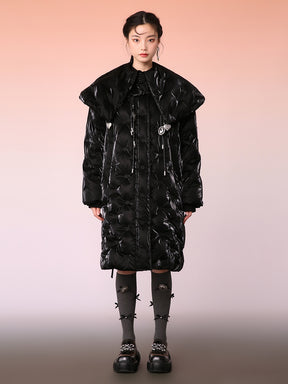 MUKZIN Matt Black Patent Leather Long Down Jacket
