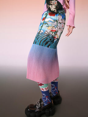 MUKZIN Chinese Style Design Pleated Knit Skirt