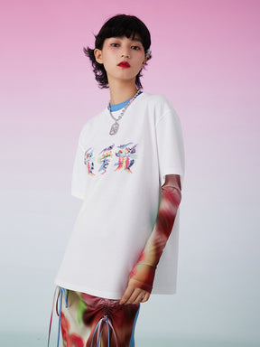 MUKZIN White Casual Versatile Chinese Words Printed T-Shirt
