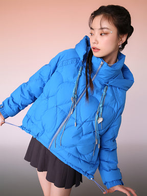 MUKZIN Blue Mid-length Down Jacket With Hand-Woven Hat Rope