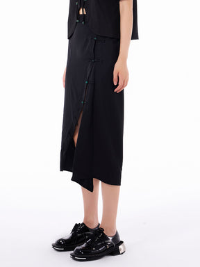 MUKTANK Black Slit Midi Skirt