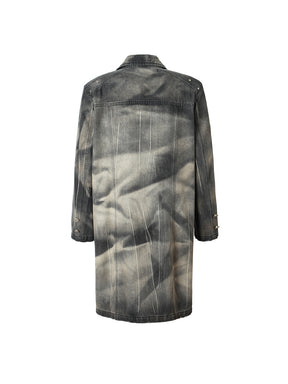 MUKTANK ⅩWESAME Fashion Ink Sense Retro Washed Old Suit Denim Long Coat