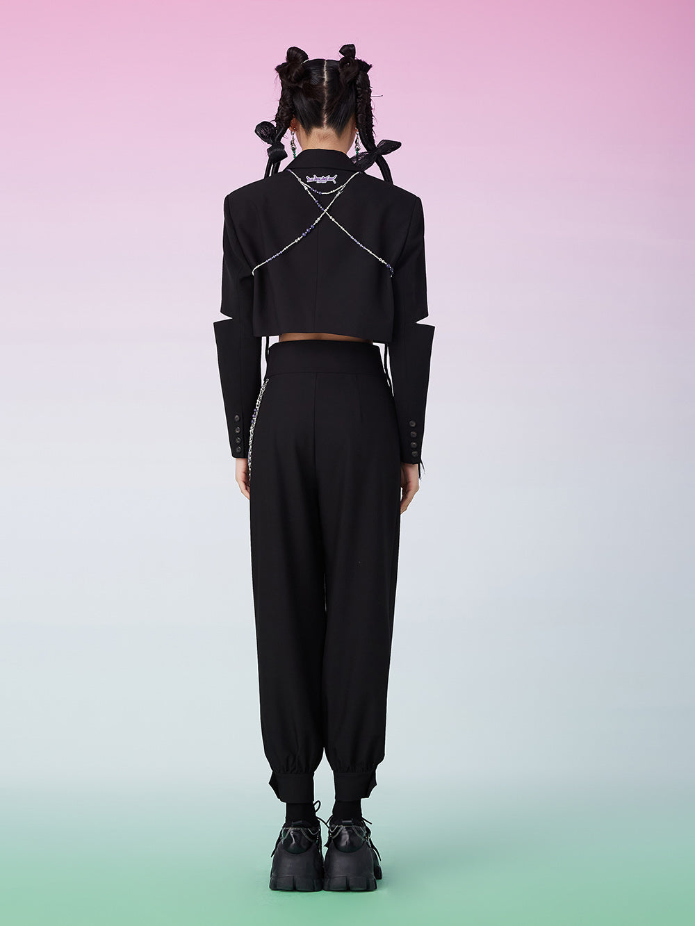 MUKZIN Cut Out Black Short Suit Coat With Chain Decoration