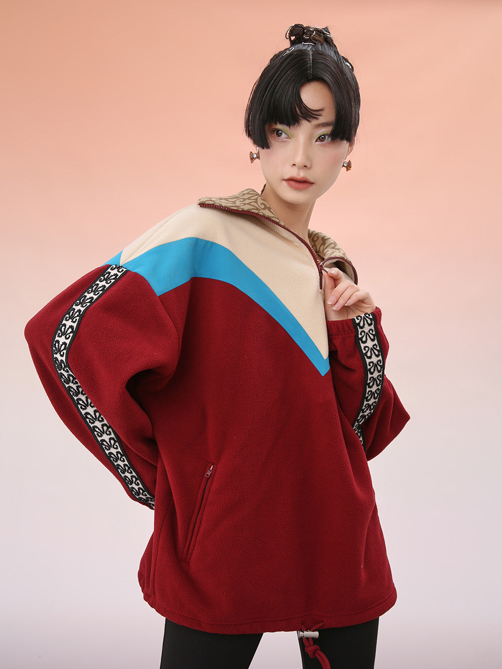 MUKZIN Classic Blue and Red Collocation Loose Hoodie Jacket