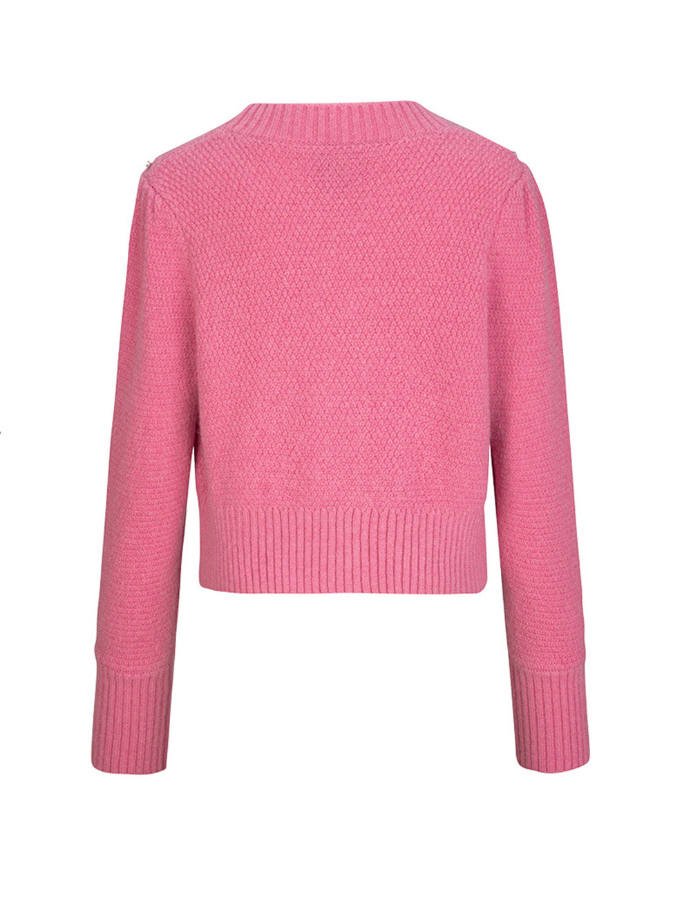 MUKZIN Knit V-Neck Rhinestone Studded Floral Button Pink Sweater
