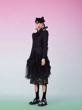MUKZIN Floral Sequins Mesh Black Skirt