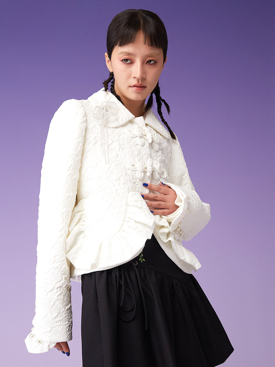 MUKZIN Retro Jacquard Fit Short Coat White