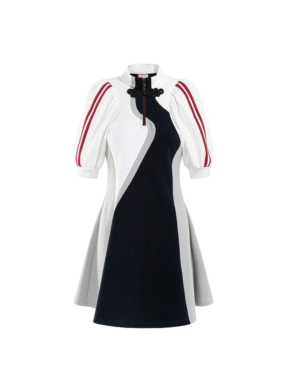 MUKZIN Sports Style Puff Sleeve Stitching Casual Dress