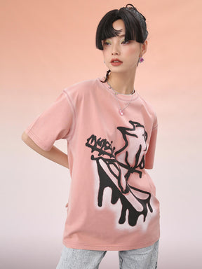MUKZIN Pink Graphic Oversized T-Shirt
