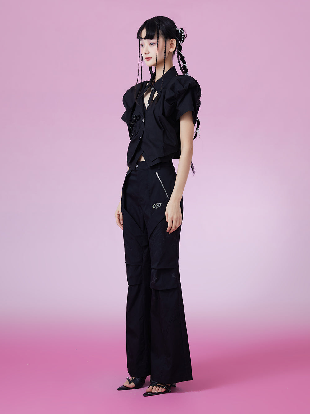MUKZIN Cutout Design Black Short Fashion Look-thin Shirts
