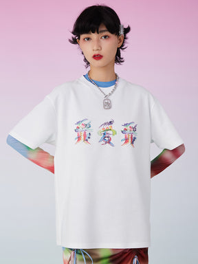 MUKZIN White Casual Versatile Chinese Words Printed T-Shirt