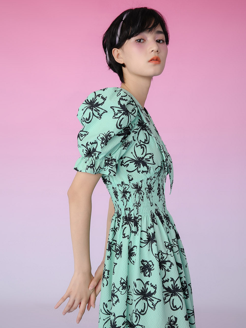 MUKZIN Collar Double Layer Butterfly Silhouette Design Dress