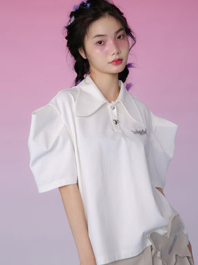 MUKZIN Cute Puff Sleeves White Polo T-shirt