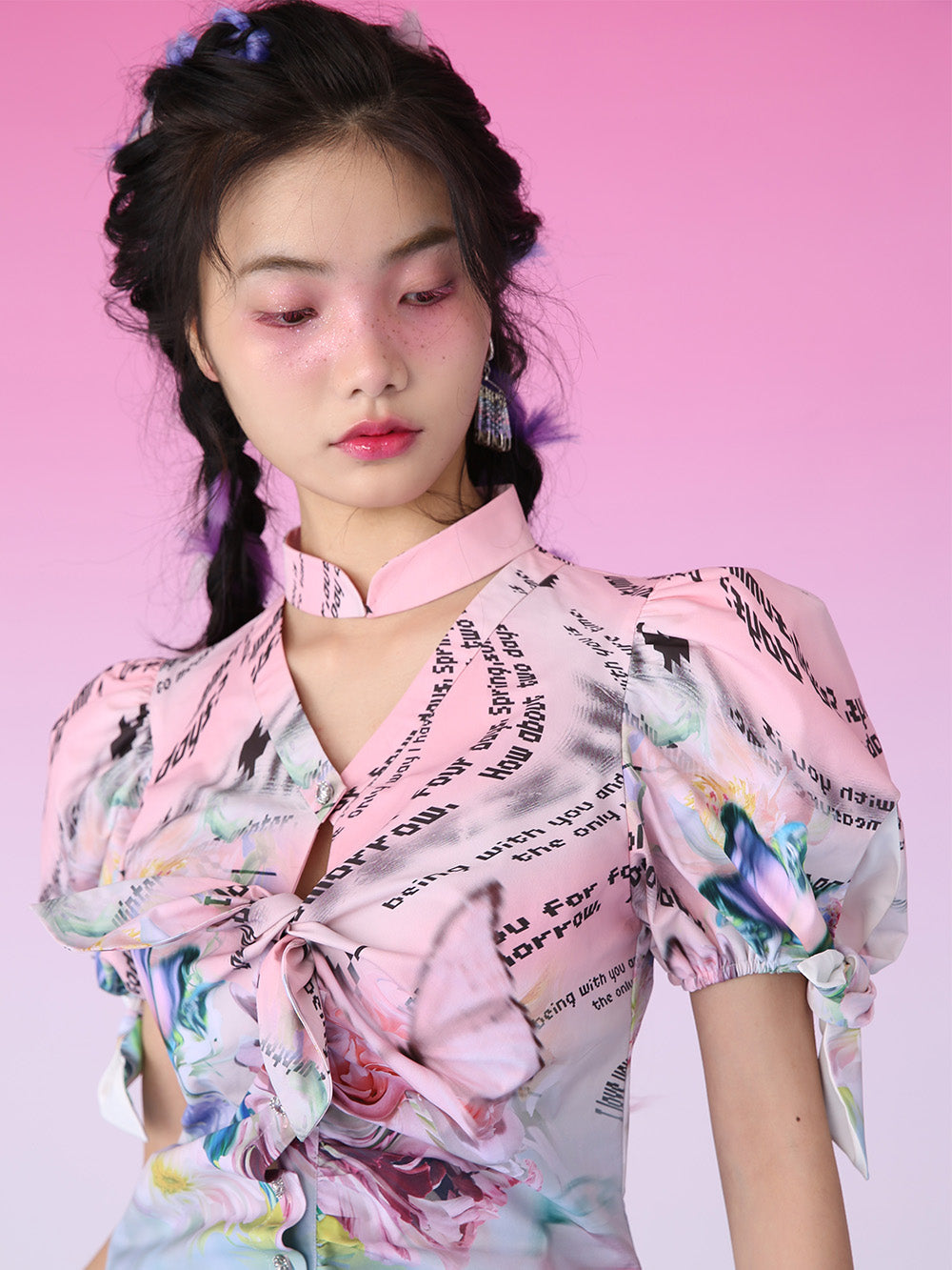 MUKZIN Printed Cheongsam Collar Blouse