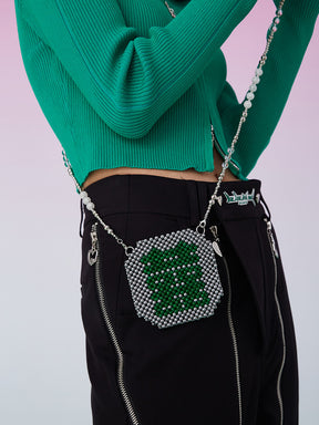 MUKZIN Green Pearl Embellished Shoulder Bag